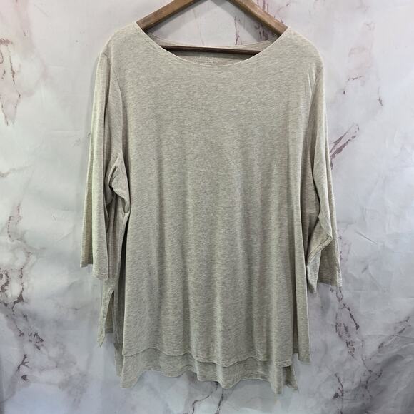 J Jill Shirt Womens 2X XXL Beige Long Sleeve Pure Boatneck Layered Tunic Flowy - Picture 1 of 10